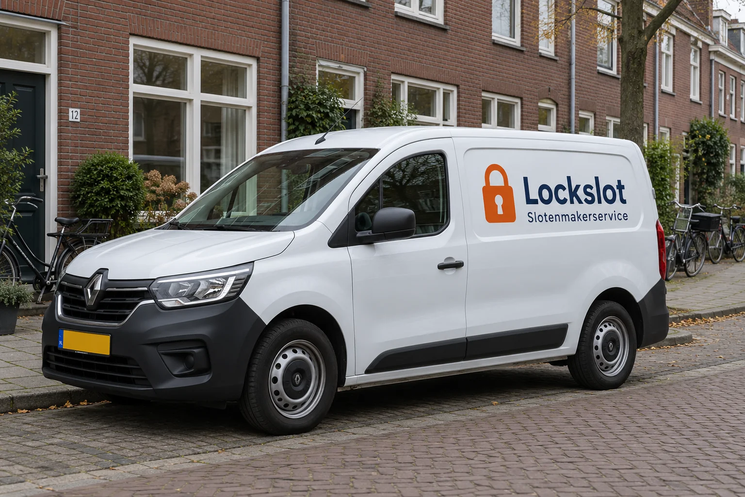 Illustratief voorstel voor een Lockslot-bedrijfsbus in een Nederlandse woonstraat